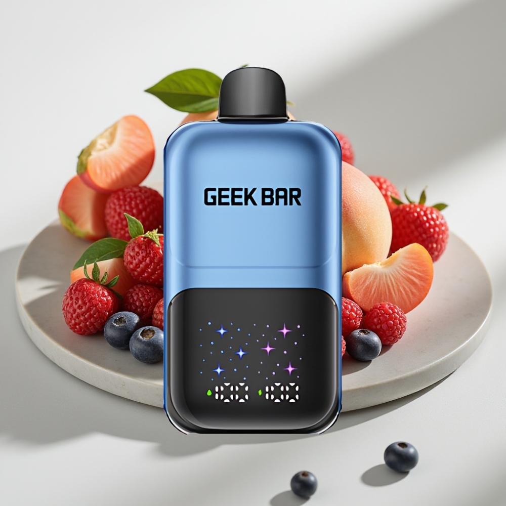 GEEK BAR 2GO 20ml 50000 Puffs Duas Séries Vape Pen Descartável Pêssego & Frutas Vermelhas, Tela Grande, 5% Nic
