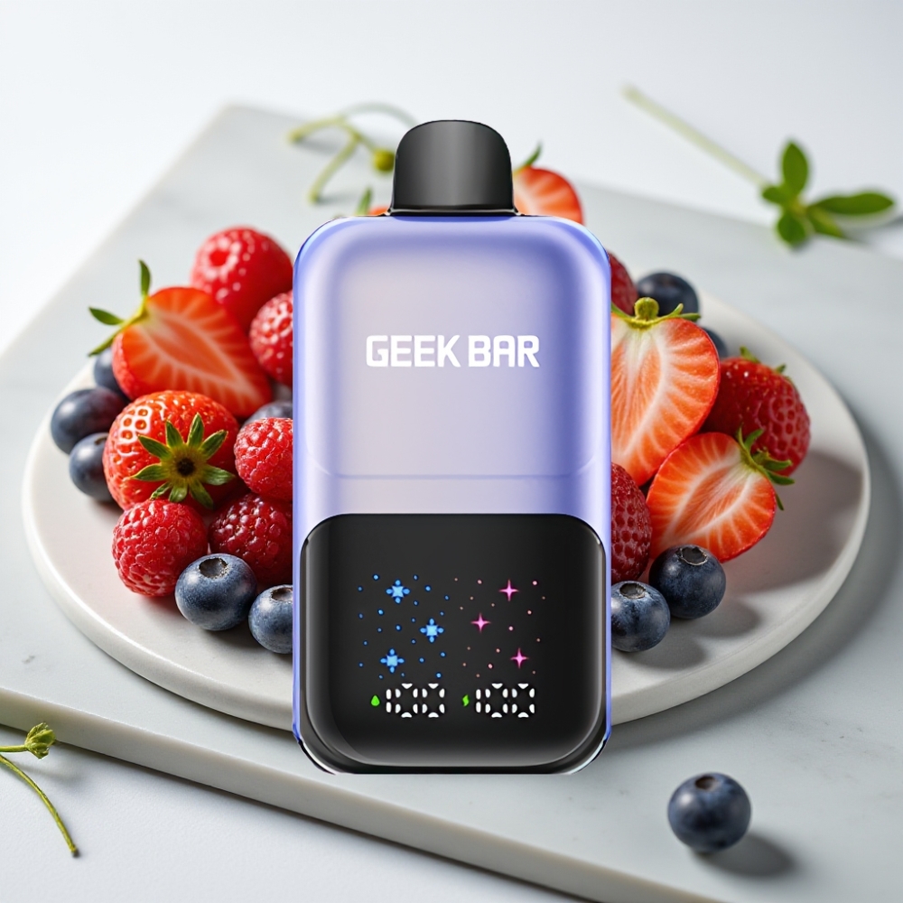 GEEK BAR 2GO 20ml 50000 Puffs Two Series - Frutas Vermelhas Ice, Tela Grande, 5% Nic Sal, Recarregável