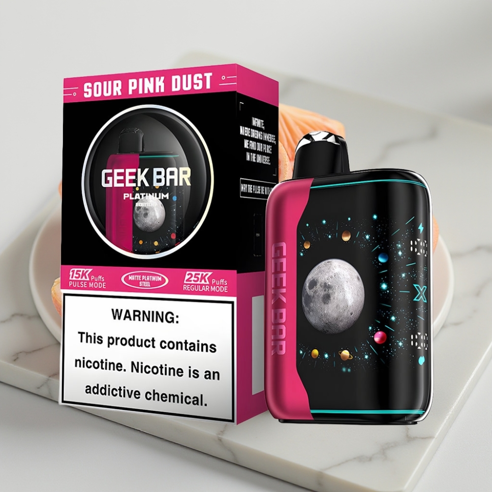 GEEK BAR Platinum Edition 25000 Puffs – Sabor Pó Rosa Azedo, Tela 3D Dinâmica, Carga Rápida USB-C