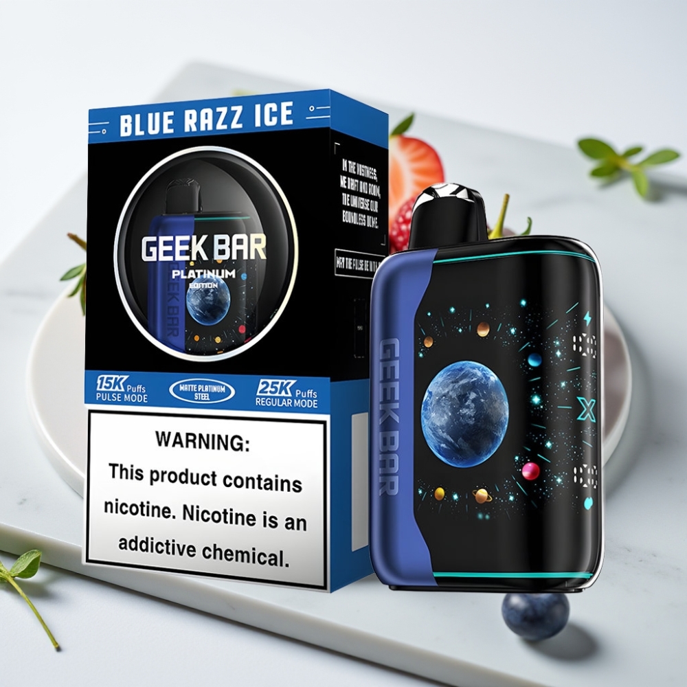 GEEK BAR Platinum Edition - Blue Razz Ice, 25000 Puffs, Tela 3D, Carga Rápida USB-C