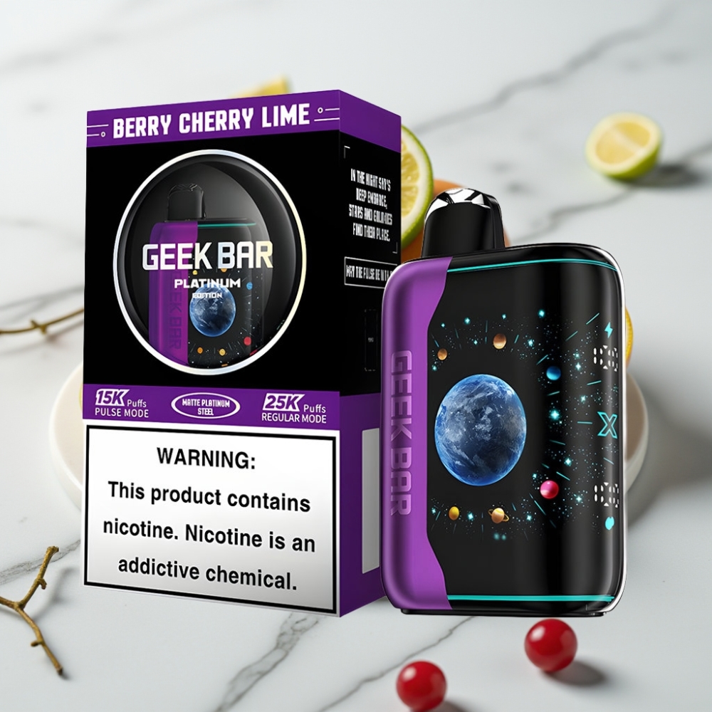 GEEK BAR Platinum Edition Sabores Frutas Vermelhas Cereja Limão 25000 Puffs Tela Curva 3D Carregamento Rápido