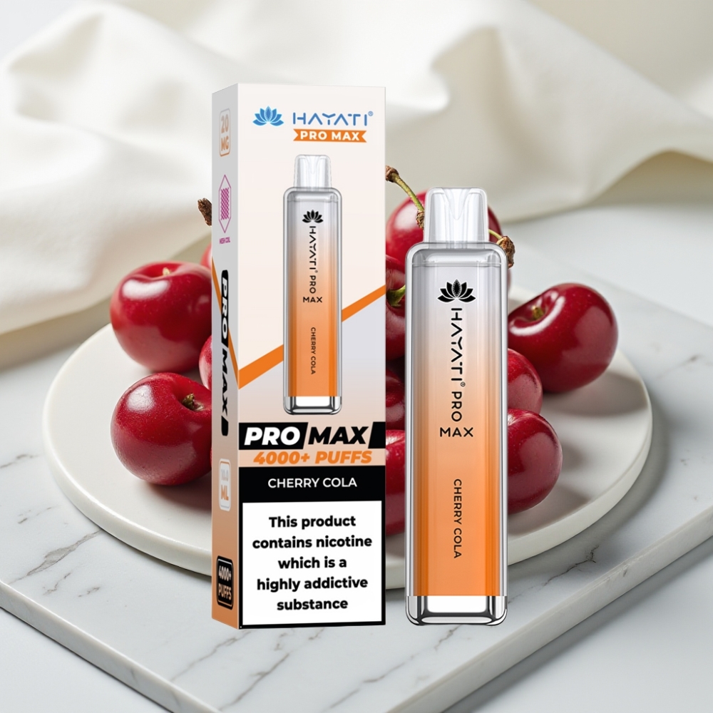 Hayati Pro Max 4000 Puffs Disposable Vape Cherry Cola, 5% Nic, 1400mAh, Recarregável