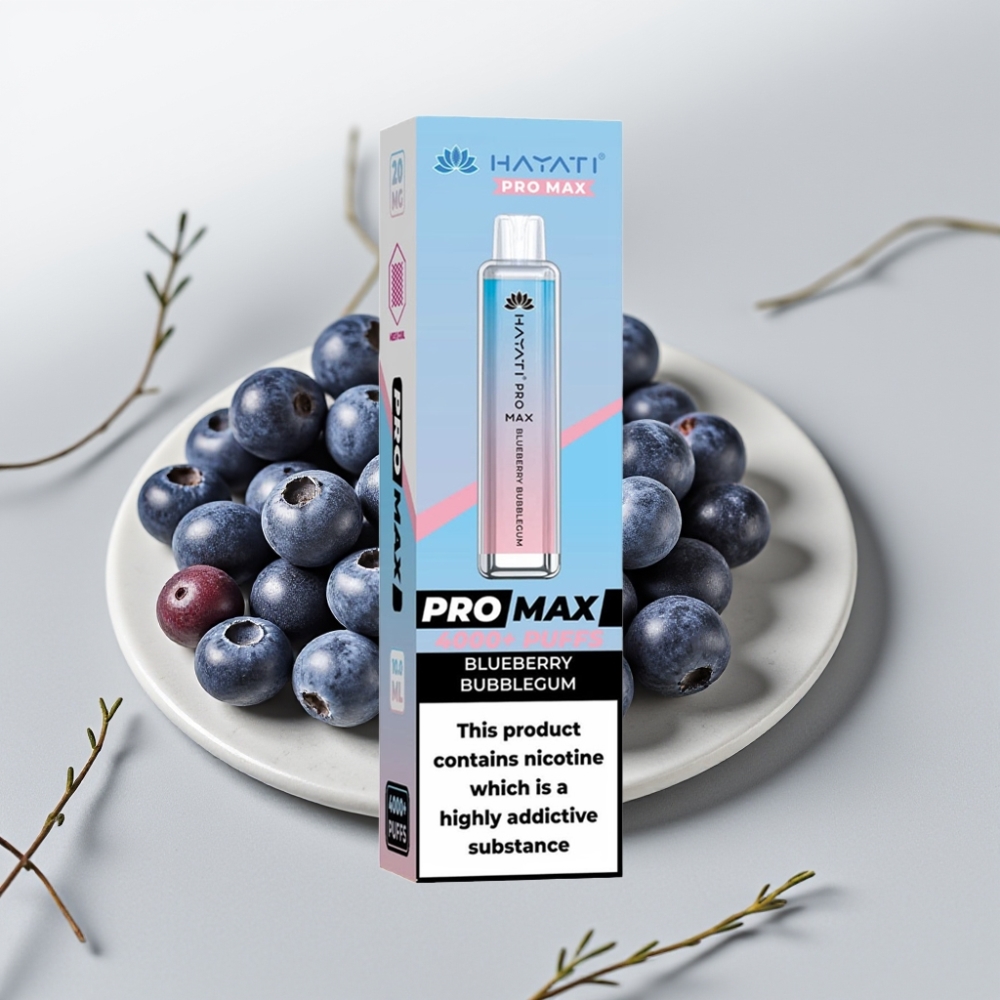 Hayati Pro Max 4000 Puffs Disposable Vape Chiclete de Mirtilo – 1400mAh, 2/5% Nic, Recarregável