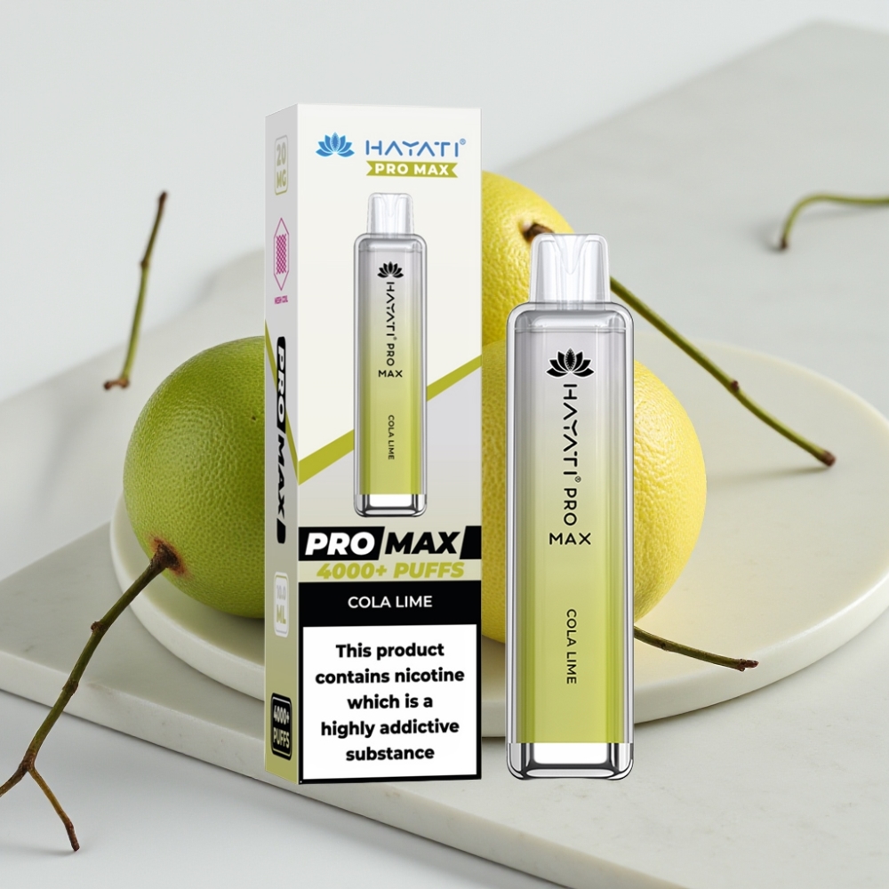 Hayati Pro Max 4000 Puffs Disposable Vape Cola Lima, 2/5% Nicotina, 1400mAh, Recarregável