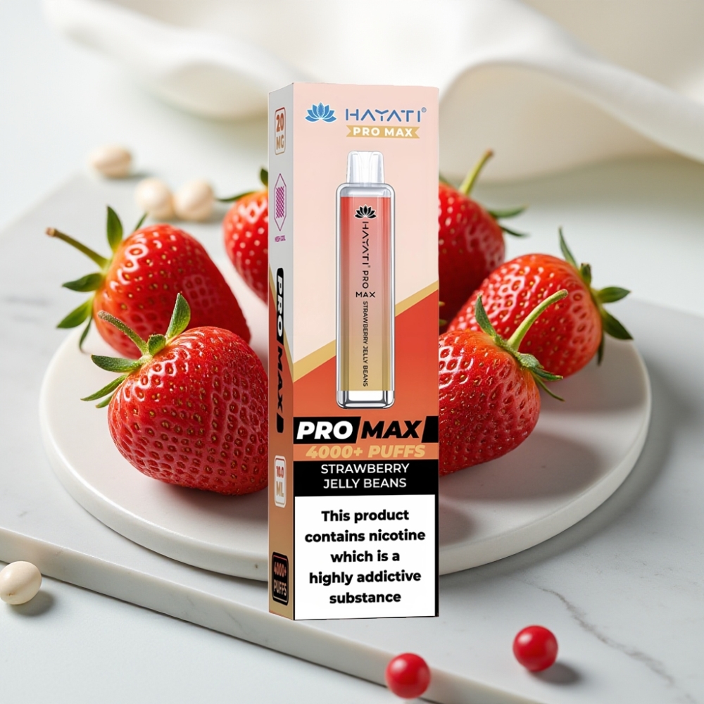 Hayati Pro Max 4000 Puffs Disposable Vape - Gelatina de Morango, 5% Nicotina, 1400mAh, Recarregável