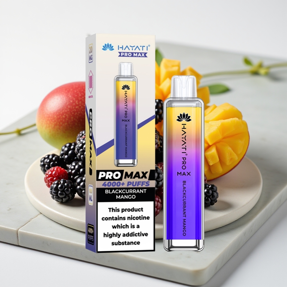 Hayati Pro Max 4000 Puffs Disposable Vape Groselha Negra Manga - 1400mAh, Recarregável, 2ml/10ml