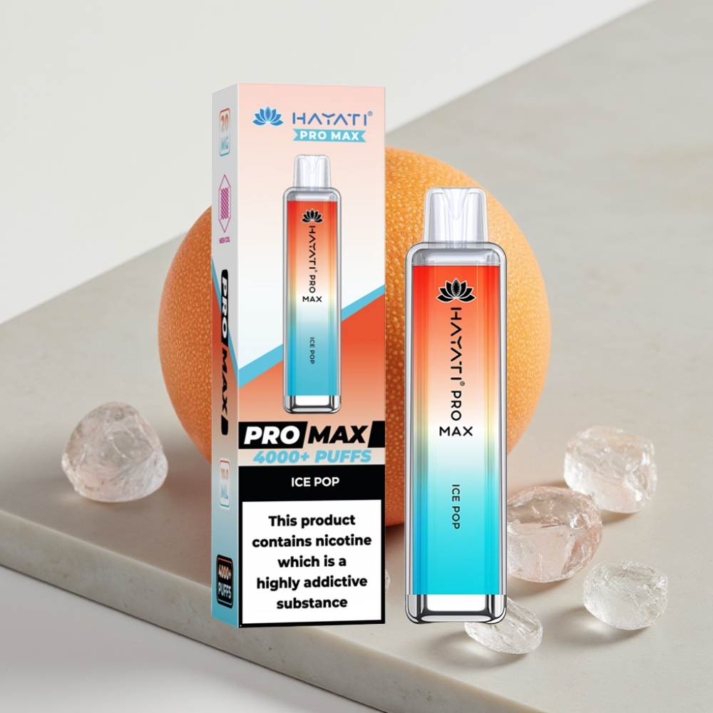 Hayati Pro Max 4000 Puffs Disposable Vape Ice Pop (Gelo Saboroso) - 1400mAh, 2ml/10ml, Recarregável