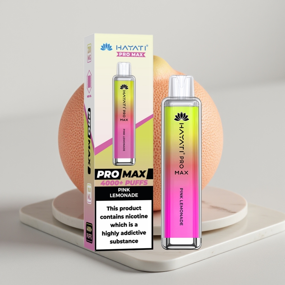 Hayati Pro Max 4000 Puffs Disposable Vape Limonada Rosa, 2-5% Nicotina, 1400mAh, Recarregável