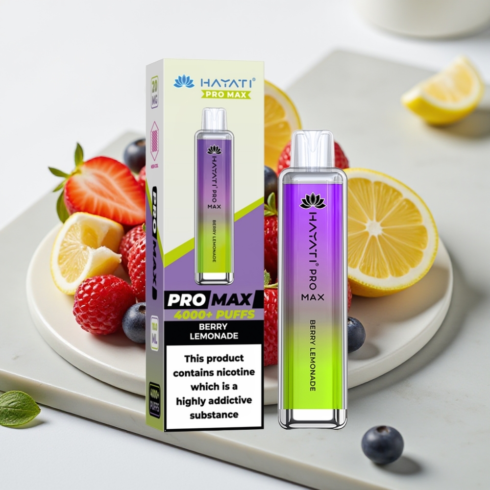 Hayati Pro Max 4000 Puffs Disposable Vape Limonada de Frutas Vermelhas - 1400mAh, 2-5% Nicotina, Recarregável