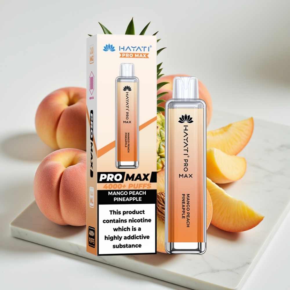 Hayati Pro Max 4000 Puffs Disposable Vape Manga Pêssego Abacaxi - 1400mAh, 2-5% Nic, Recarregável
