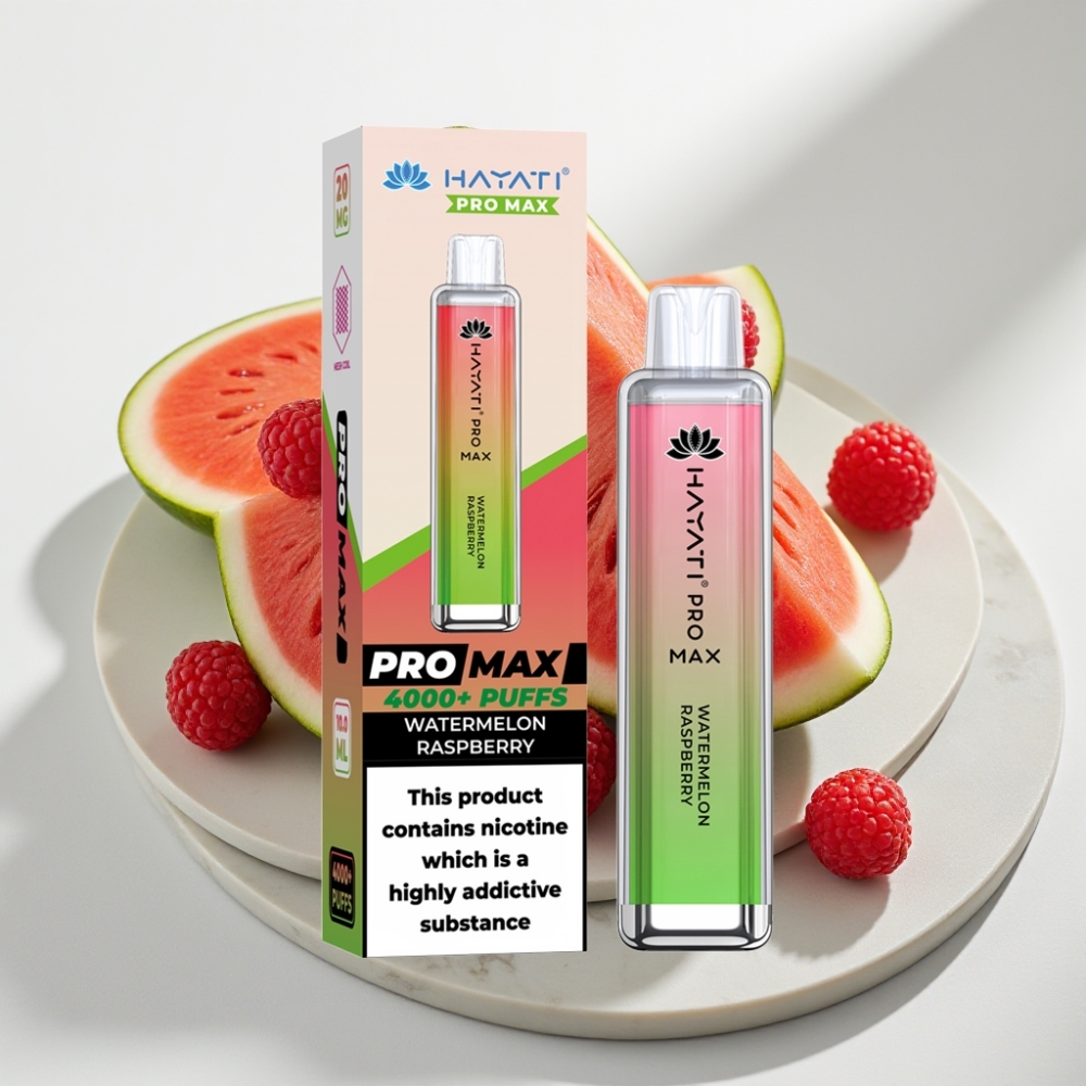 Hayati Pro Max 4000 Puffs Disposable Vape Melancia Framboesa - 4000 Puffs, 1400mAh, Recarregável