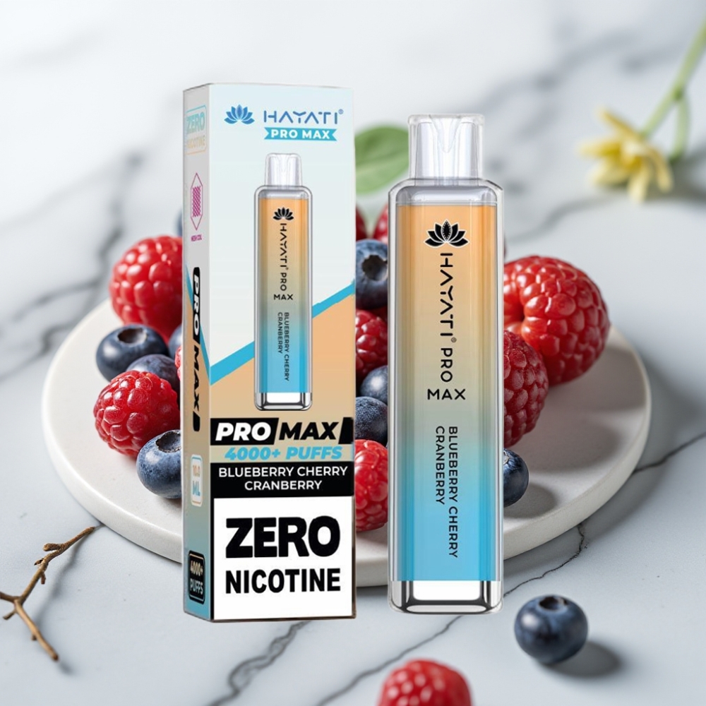 Hayati Pro Max 4000 Puffs Disposable Vape Mirtilo Cereja Cranberry, 1400mAh, 2-5% Nic, Recarregável