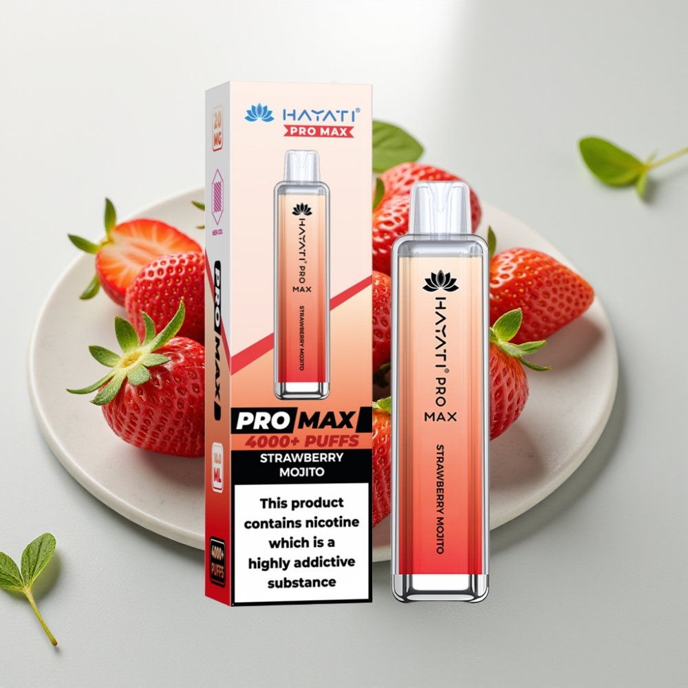 Hayati Pro Max 4000 Puffs Disposable Vape Mojito de Morango - 1400mAh, 2ml/10ml, Recarregável
