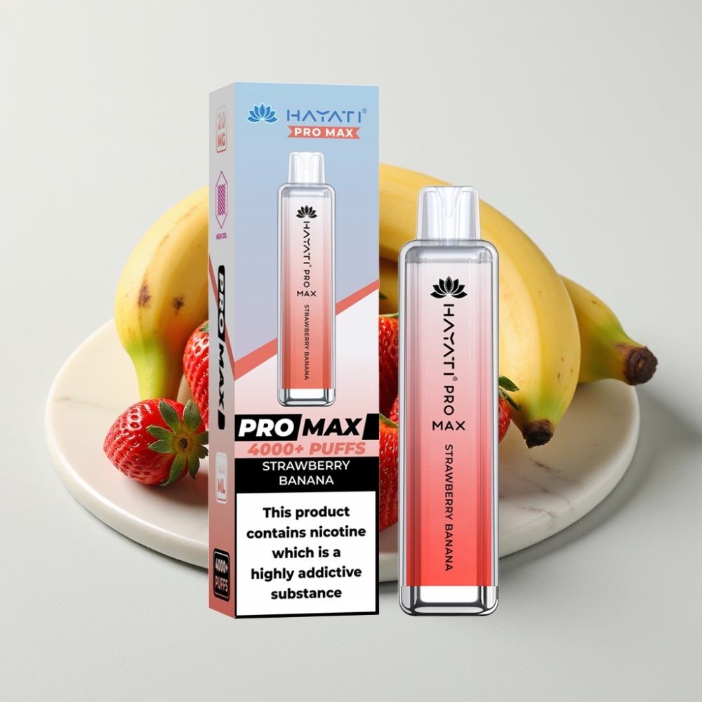 Hayati Pro Max 4000 Puffs Disposable Vape Morango Banana, 1400mAh, 2-5% Nic, Recarregável