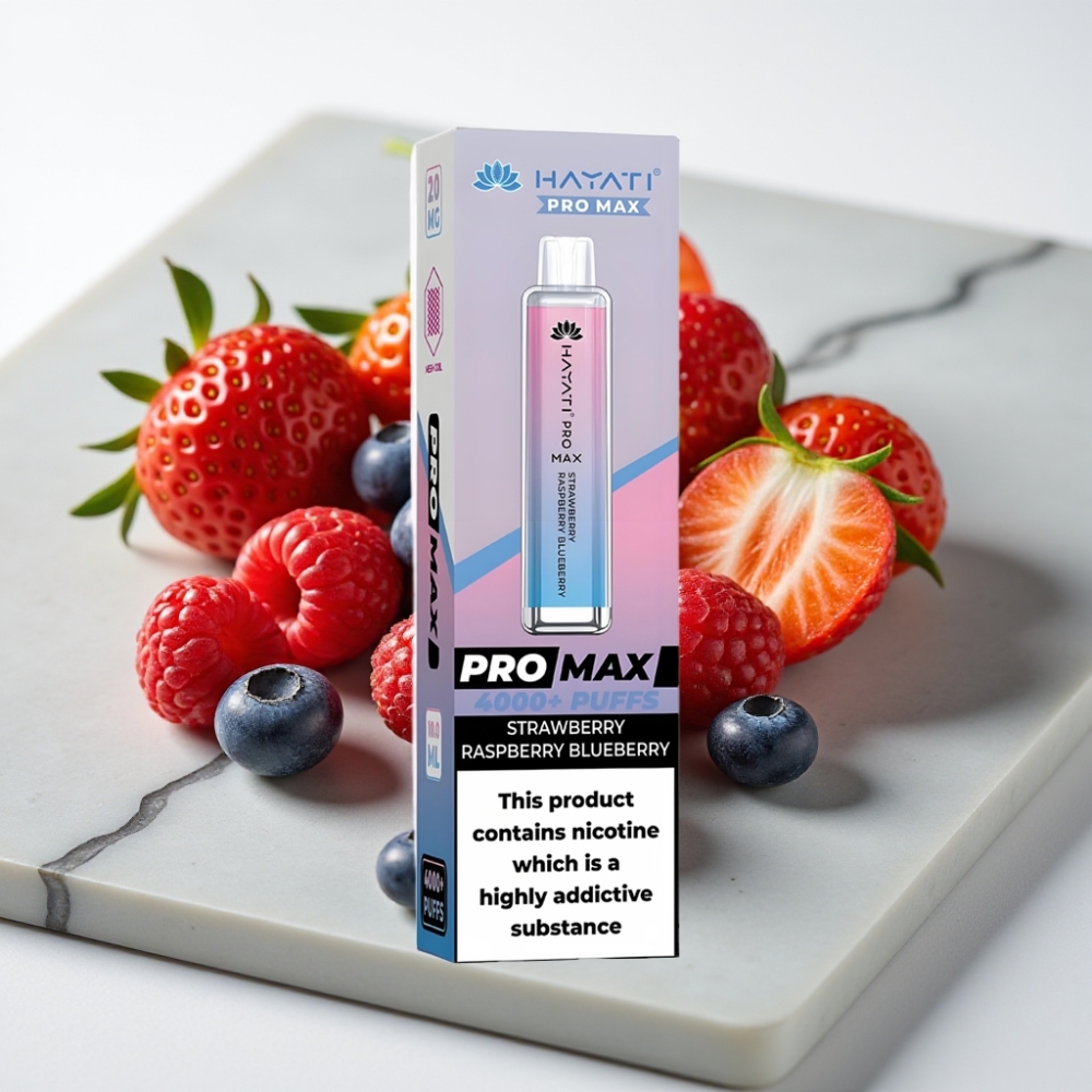 Hayati Pro Max 4000 Puffs Disposable Vape Morango Framboesa Mirtilo – 1400mAh, Recarregável, 2ml/10ml