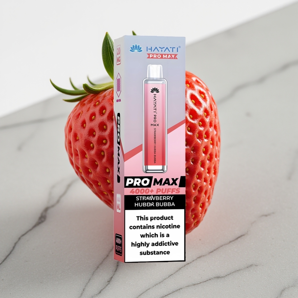 Hayati Pro Max 4000 Puffs Disposable Vape - Morango Hubba Bubba, 5% Nic, 1400mAh, Recarregável