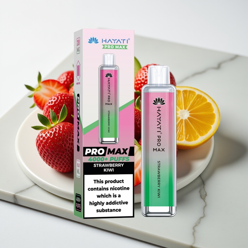 Hayati Pro Max 4000 Puffs Disposable Vape Morango Kiwi - 1400mAh, 2-5% Nicotina, Recarregável