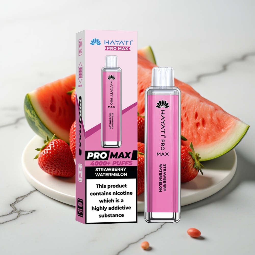 Hayati Pro Max 4000 Puffs Disposable Vape Morango Melancia, 5% Nic, 1400mAh, Recarregável