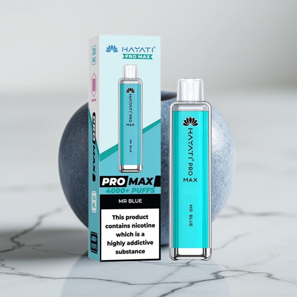 Hayati Pro Max 4000 Puffs Disposable Vape Mr Blue (Azul), 2-5% Nicotine, 1400mAh, Recarregável
