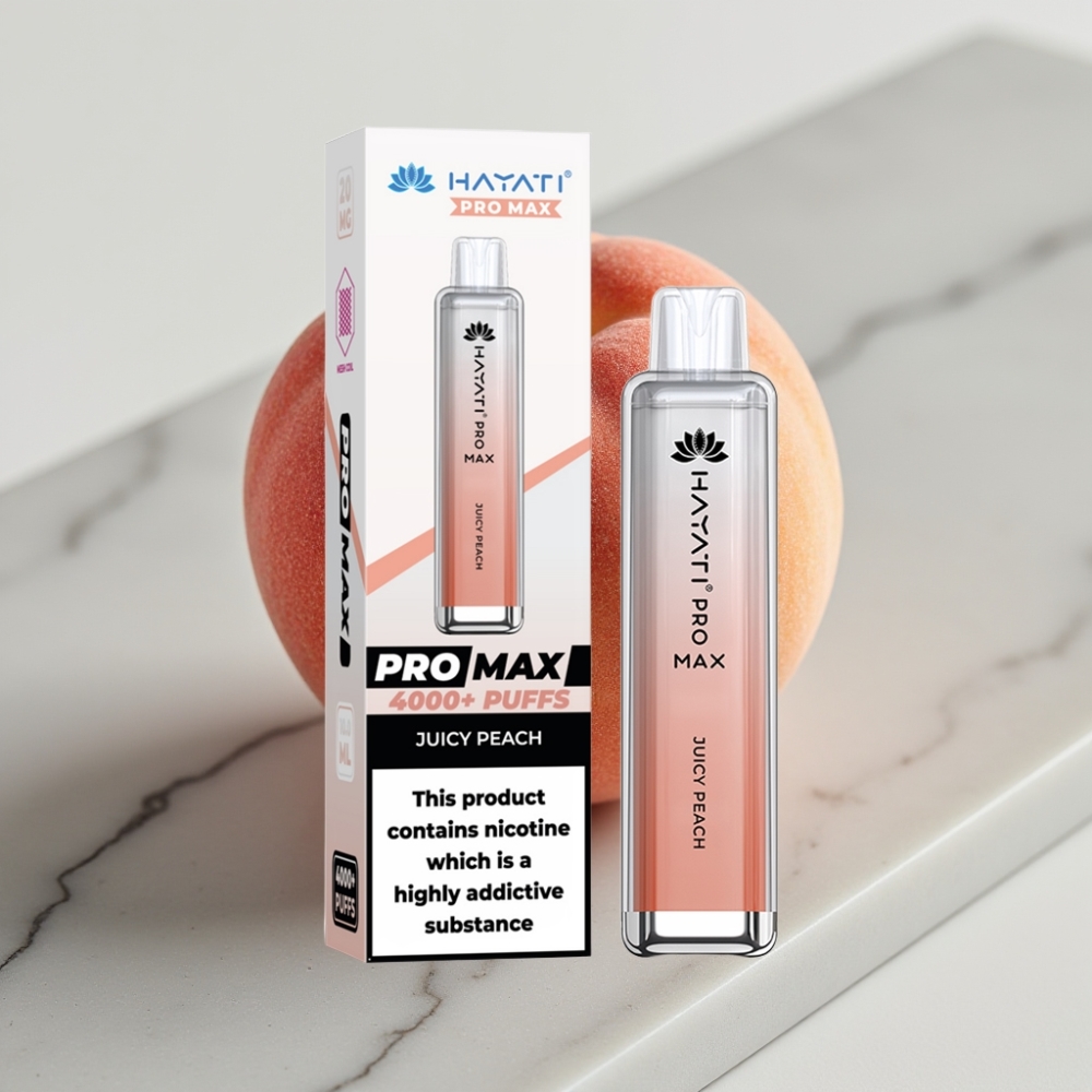 Hayati Pro Max 4000 Puffs Disposable Vape Pêssego Suculento - 4000 Puffs, 1400mAh, Recarregável