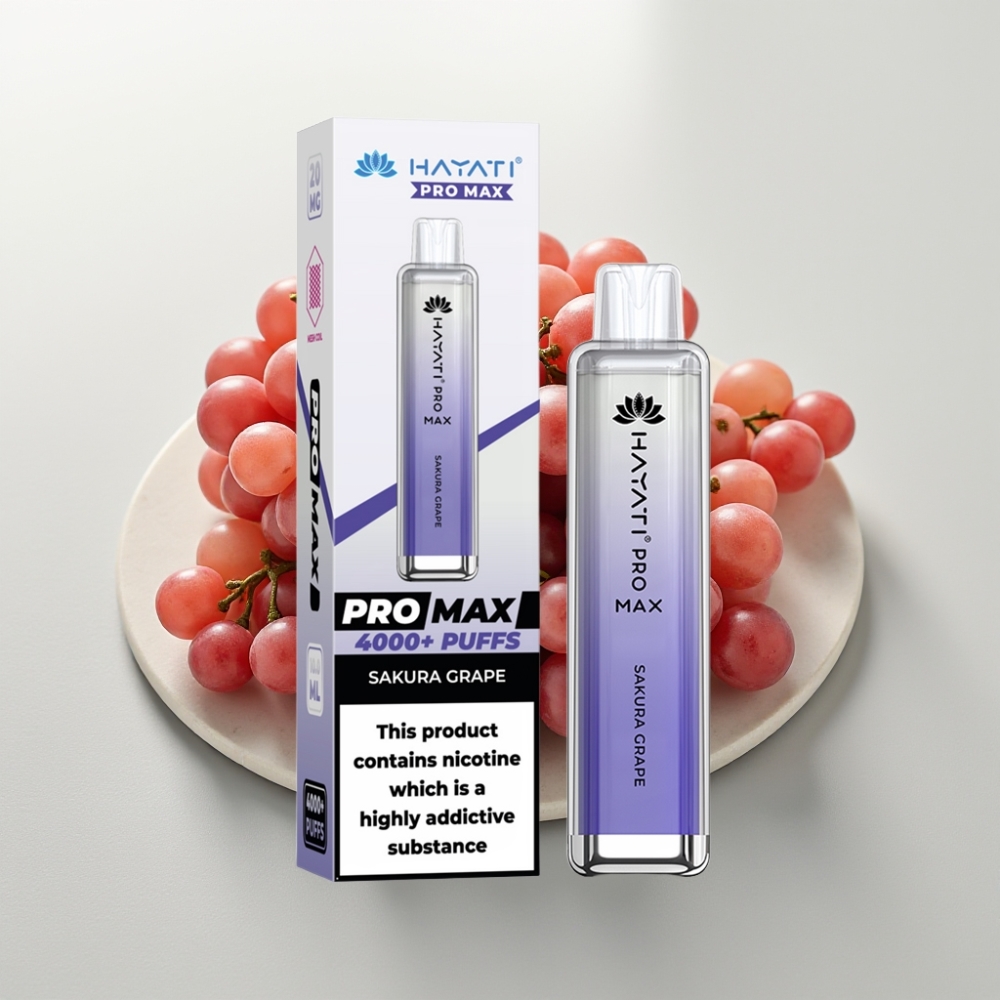 Hayati Pro Max 4000 Puffs Disposable Vape Sakura Uva - 1400mAh, Recarregável, 2ml/10ml