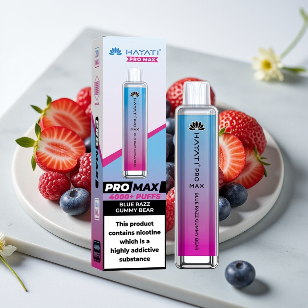 Hayati Pro Max 4000 Puffs Disposable Vape - Urso de Goma Azul, 2ml/10ml, 1400mAh, Recarregável