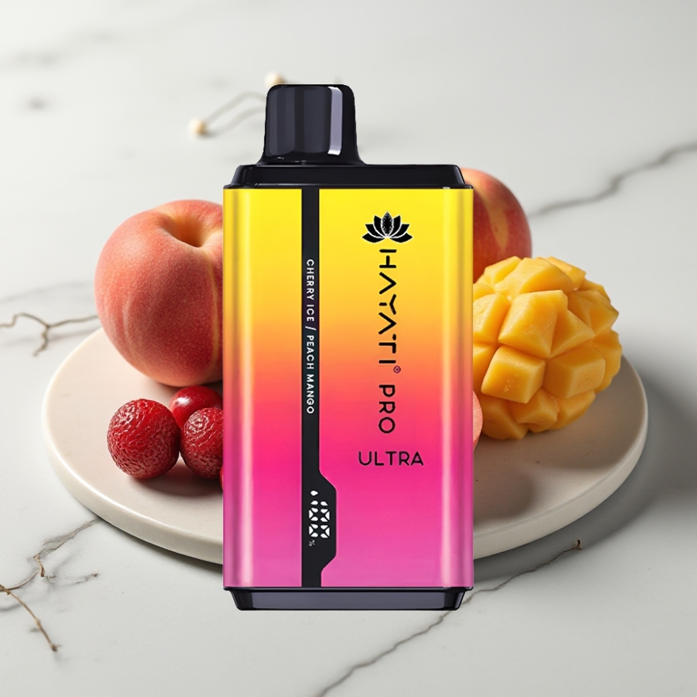 Hayati Pro Ultra 15000 Puffs - Cereja Gelo Pêssego Manga, 15000+ puffs, 850mAh, 2×12ml, 2% nic