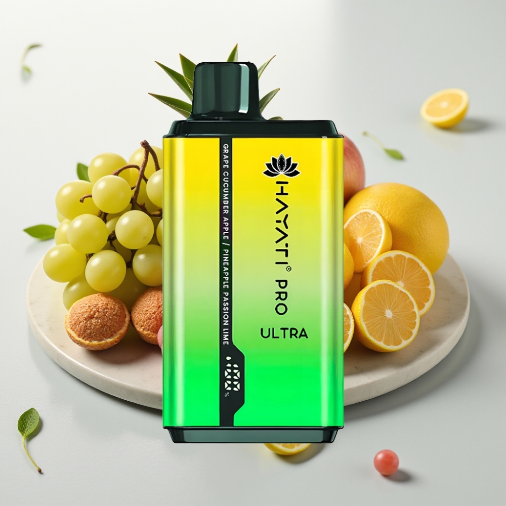 Hayati Pro Ultra 15000 Puffs Disposable Vape Uva Pepino Maçã Abacaxi Maracujá Limão, 15000+ puffs, 2×12ml, 2% nic