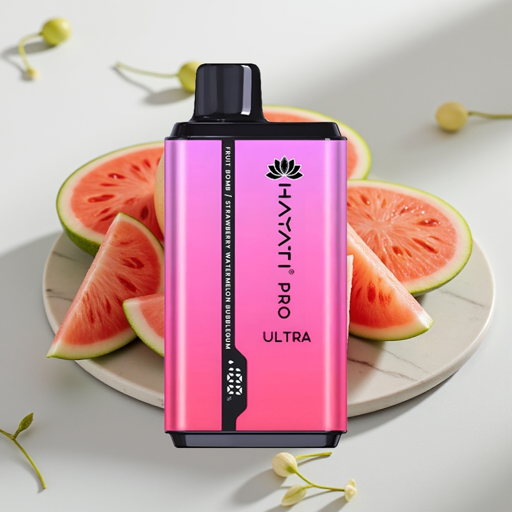 Hayati Pro Ultra 15000 Puffs - Fruta Bomba Morango/Melancia Chiclete, 15000+ puffs, 2×12ml, 2% nic