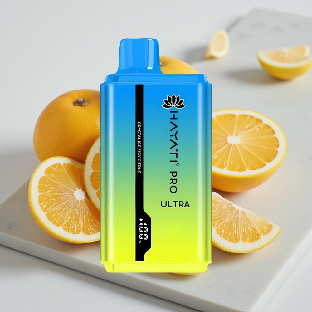 Hayati Pro Ultra 15000 Puffs - Gelo Cristalizado Frutas Cítricas Geladas, 15000+ puffs, 850mAh, 2×12ml, 2%