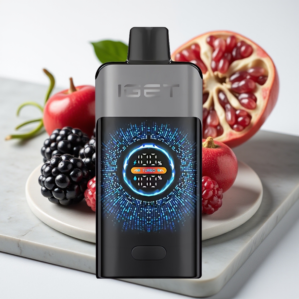 IGET ONE 12000 Puffs Disposable Vape Amora Cereja Romã - 2700mAh, Tela Colorida Curva