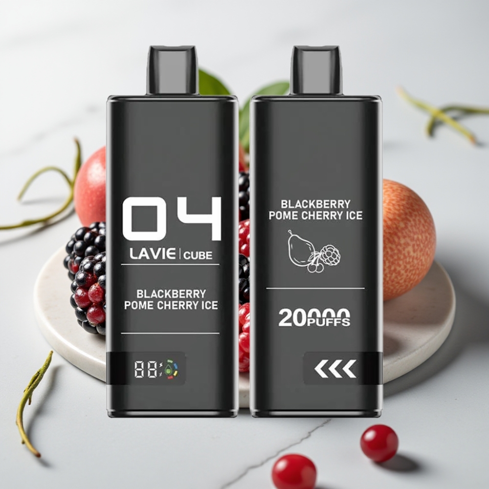 Lavie Cube 20000 Puffs Disposable Vape Blackberry Romã Cereja Gelo – 28ML, 5% NicSal, Type C