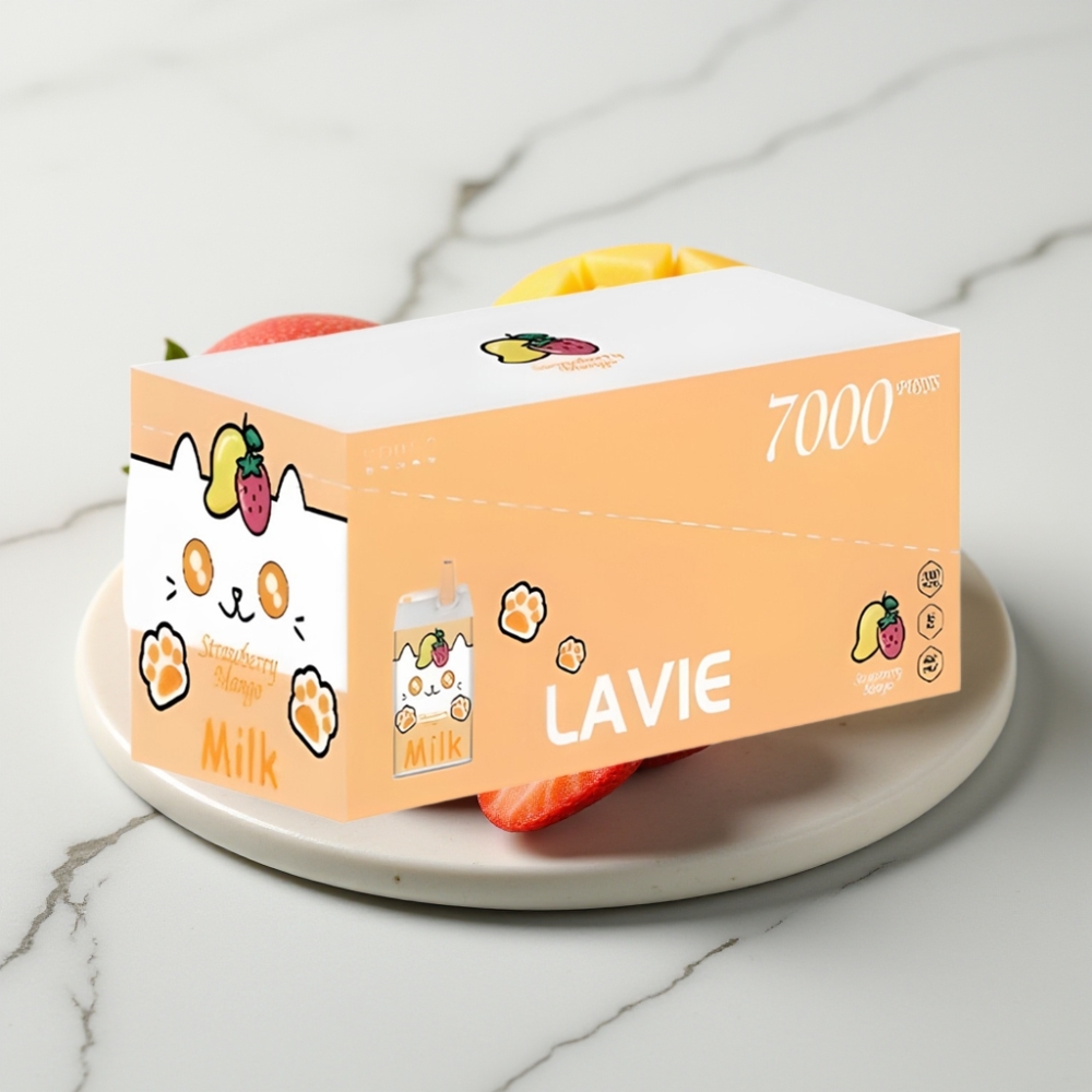 LAVIE Milk 7000 Puffs - Morango Manga, 16ML, 600mAh, Tipo C, 0%/2%/5% Nicotina