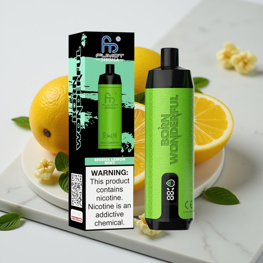 RandM Fumot Shisha 10000 Puffs Descartável - Sabor Limão Hortelã, 18ml, 0.5% Nicotina