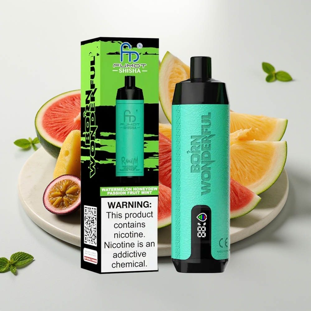 RandM Fumot Shisha 10000 Puffs Disposable Vape Melancia Melão Maracujá Menta, 18ml, 850mAh, Tipo-C