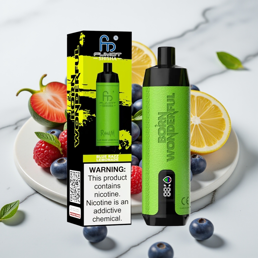 RandM Fumot Shisha 10000 Puffs Vape Descartável Blue Razz Lemonade, 18ml, 0.5% Nicotina