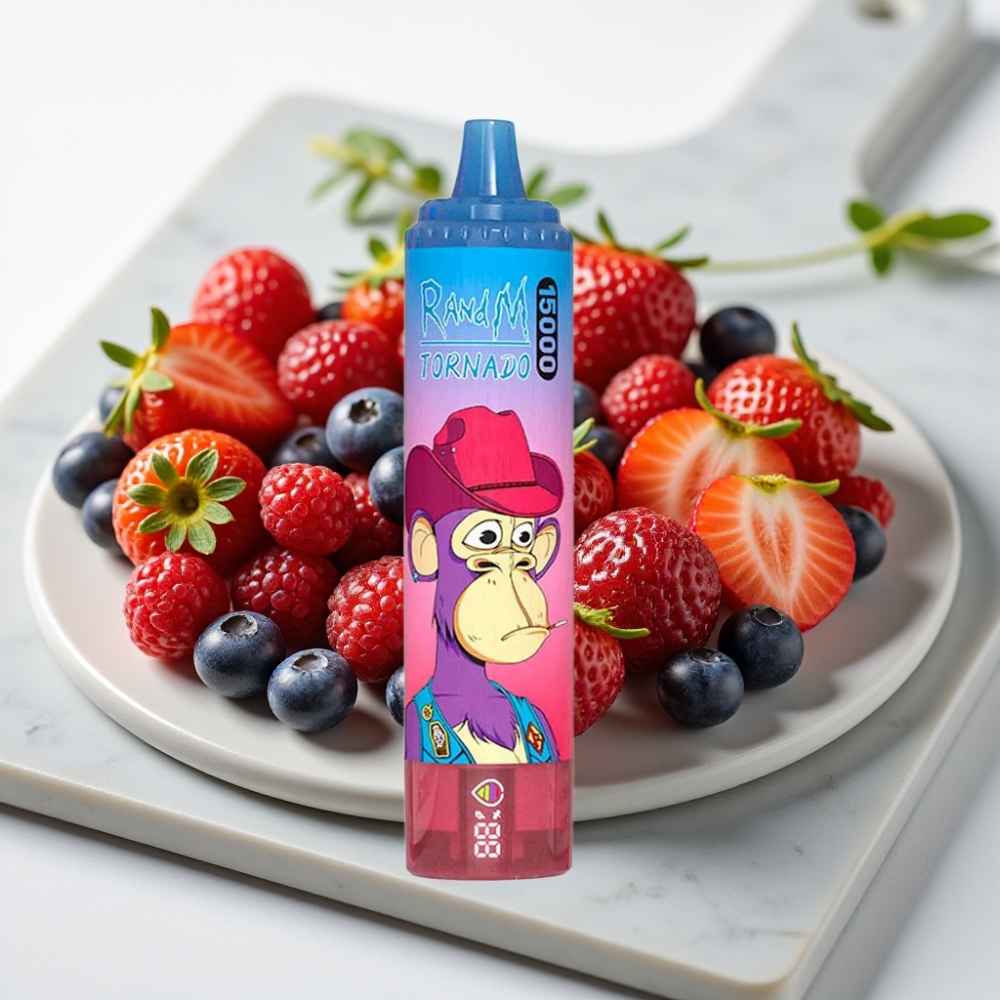 Fumot RandM Tornado 15000 Puffs - 25ml, 850mAh, Tipo-C, LCD, Mistura de Frutas Vermelhas