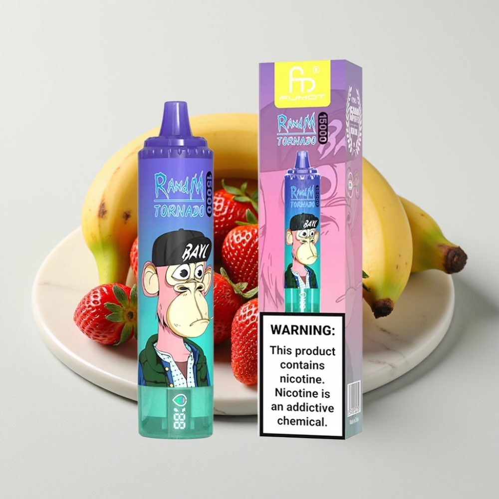 Fumot RandM Tornado 15000 Puffs - Morango Banana, 25ml, 850mAh, Tipo-C