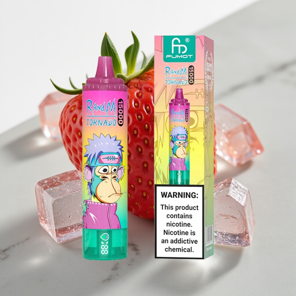 Fumot RandM Tornado 15000 Puffs - Morango Gelo, 25ml, 850mAh, Tipo-C