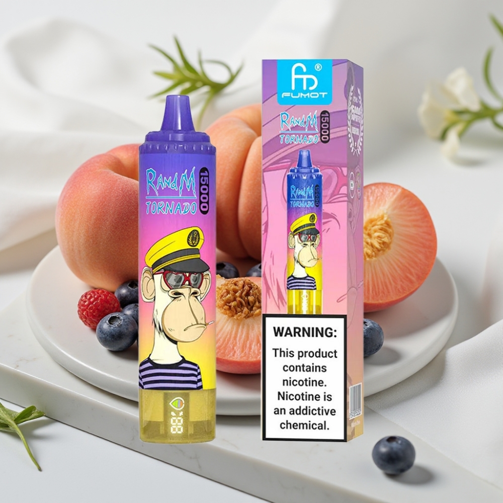 Fumot RandM Tornado 15000 Puffs - Pêssego Blueberry Doce, 25ml, 850mAh, Tipo-C