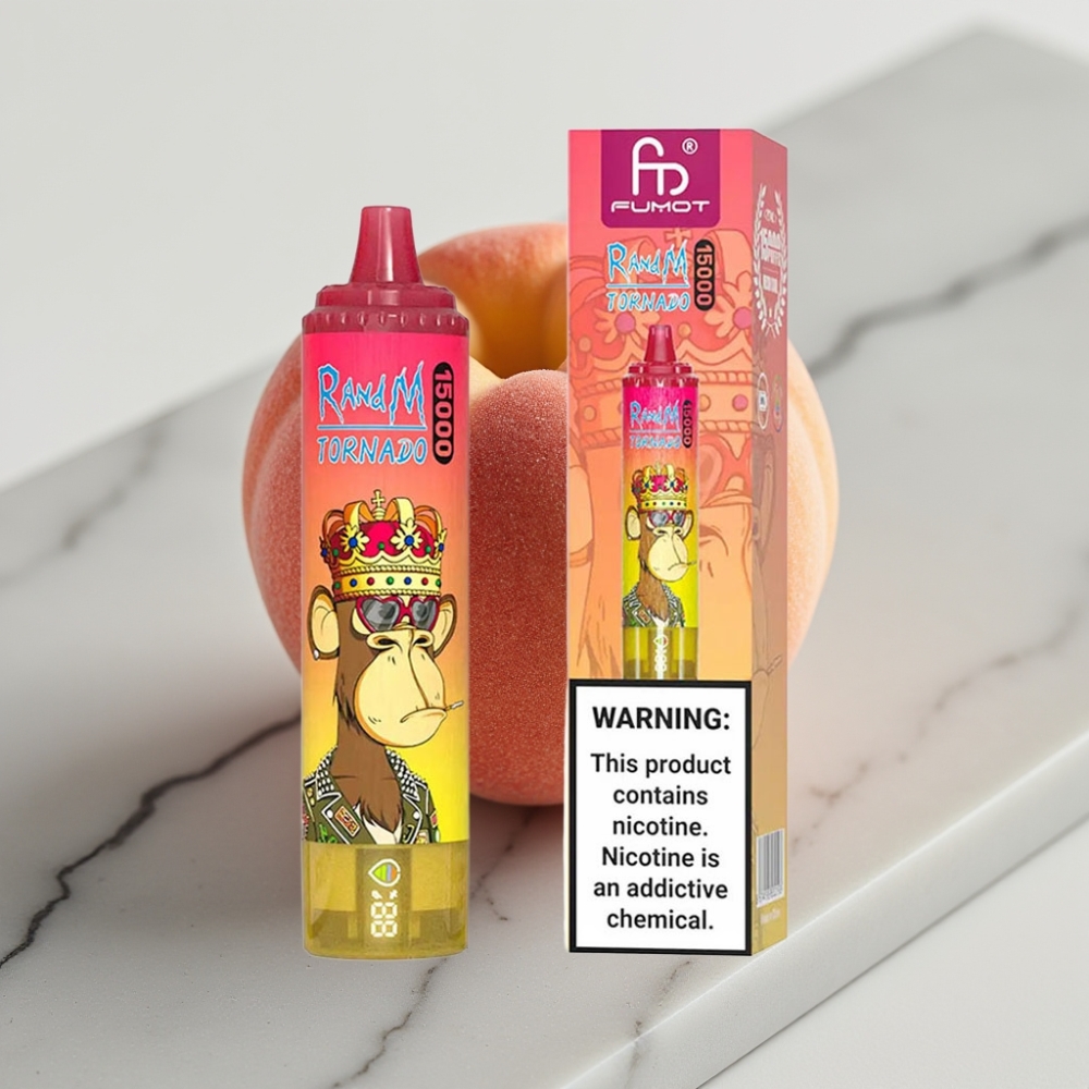 Fumot RandM Tornado 15000 Puffs - Pêssego Gelo, 25ml, 850mAh, Tipo-C