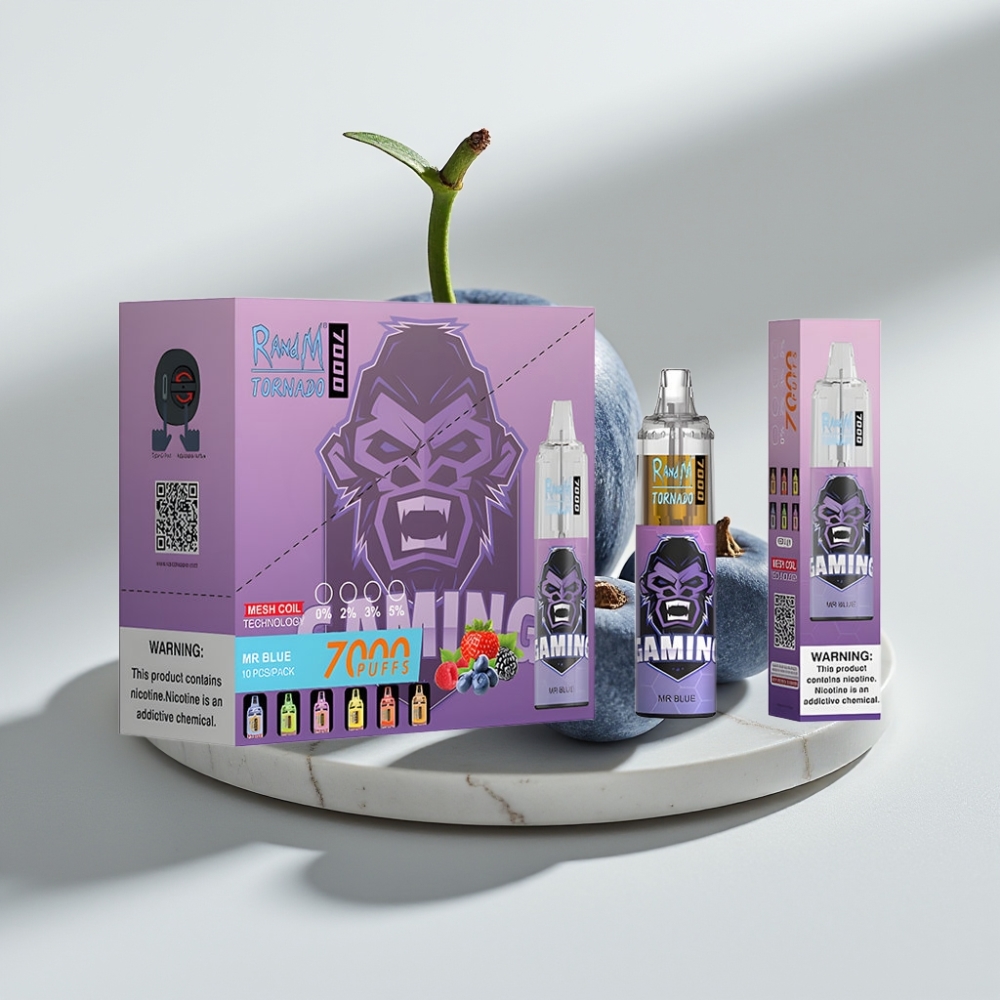 Fumot Tornado 7000 Dr. Azul e RandM, 14ML, 850MAH, RGB, Tipo-C