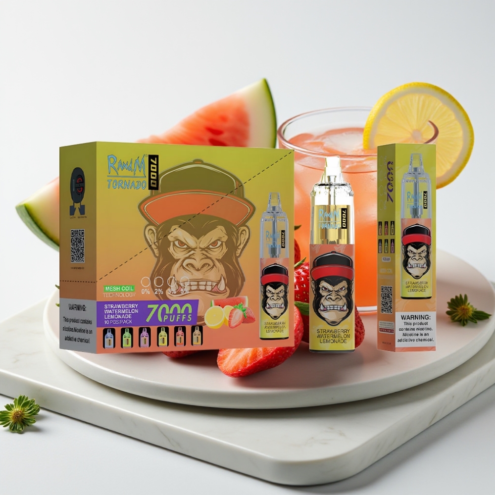 Fumot Tornado 7000 Puffs Recarregável Sabor Morango Melancia Limonada 14ML 850MAH Tipo-C