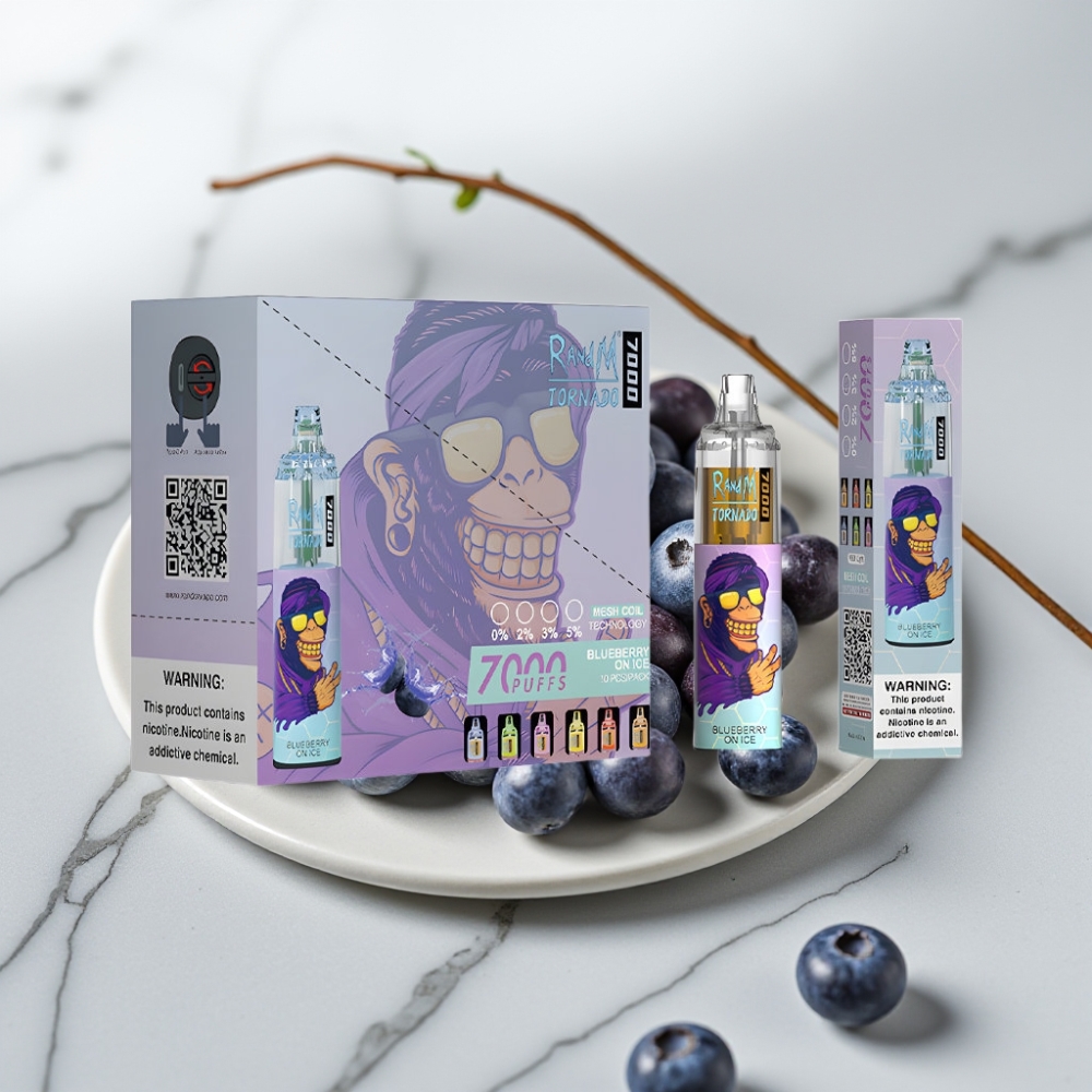 Fumot Tornado 7000 Puffs Vape Descobável Mirtilo no Gelo 14ML 850MAH Tipo-C
