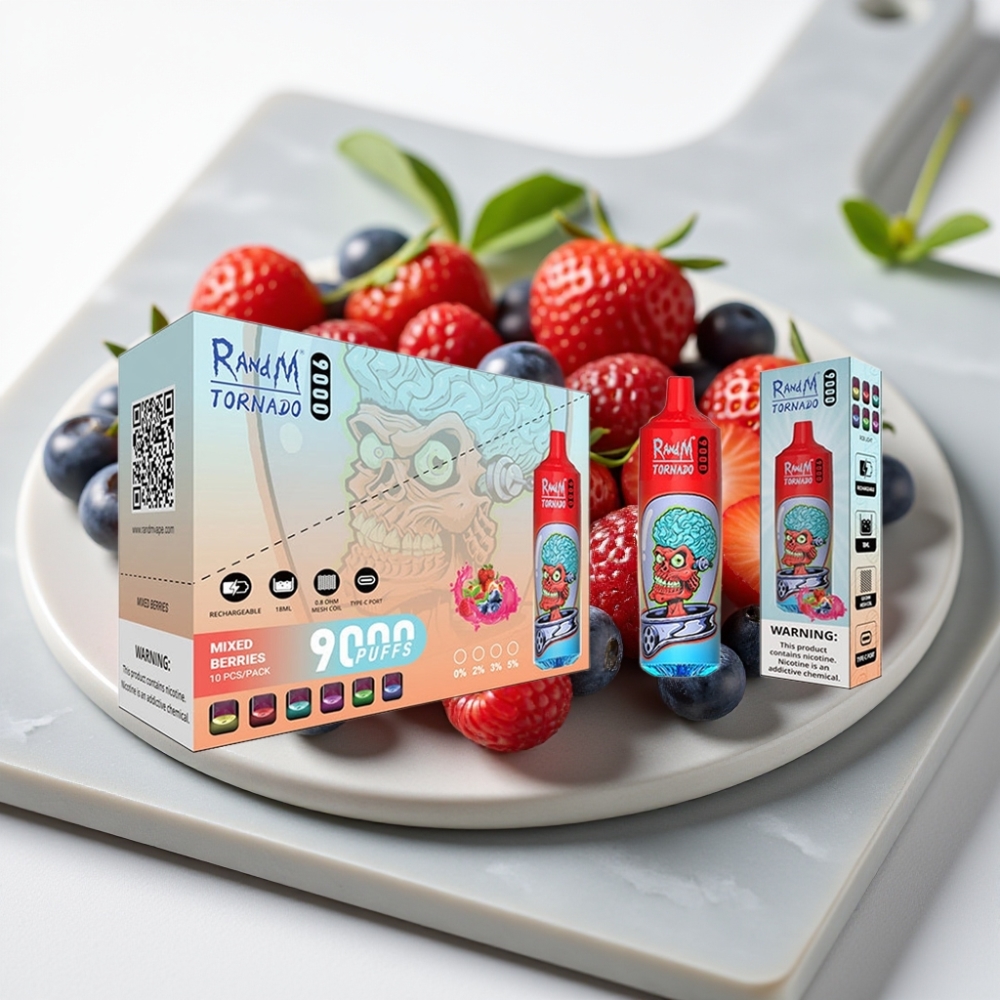RandM Tornado 9000 Puffs - 18mL, 850mAh, Misto de Frutas Vermelhas, RGB
