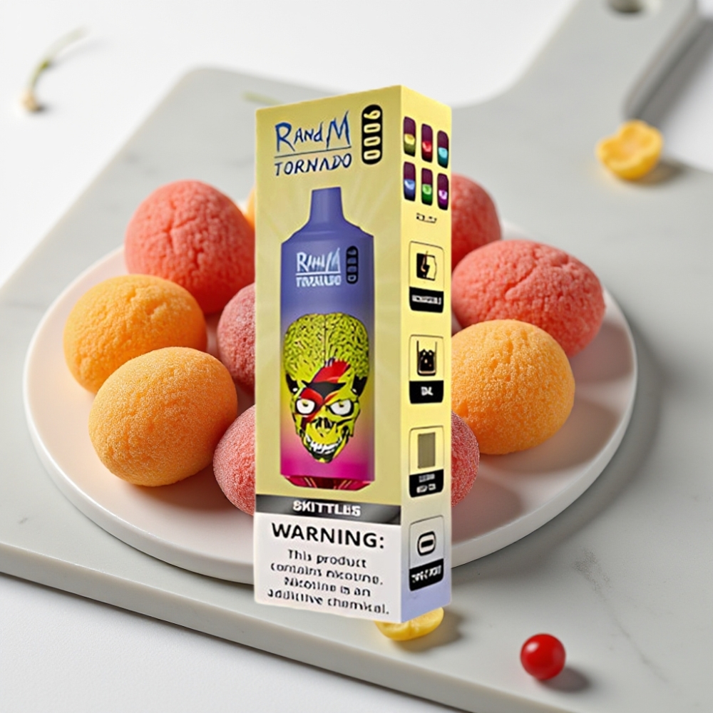 RandM Tornado 9000 Puffs Descartável Skittles - 9000 Puffs, 18 mL, Bobina Mesh