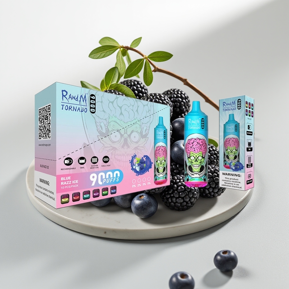 RandM Tornado 9000 Puffs - Dragão Negro Ice, 850mAh, 18mL, Display RGB