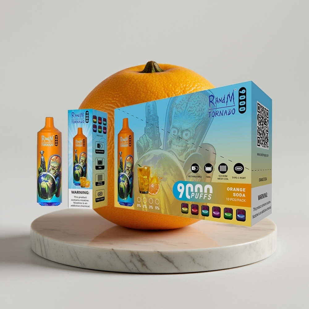 RandM Tornado 9000 Puffs - Laranja Soda, 18mL, 850mAh, RGB