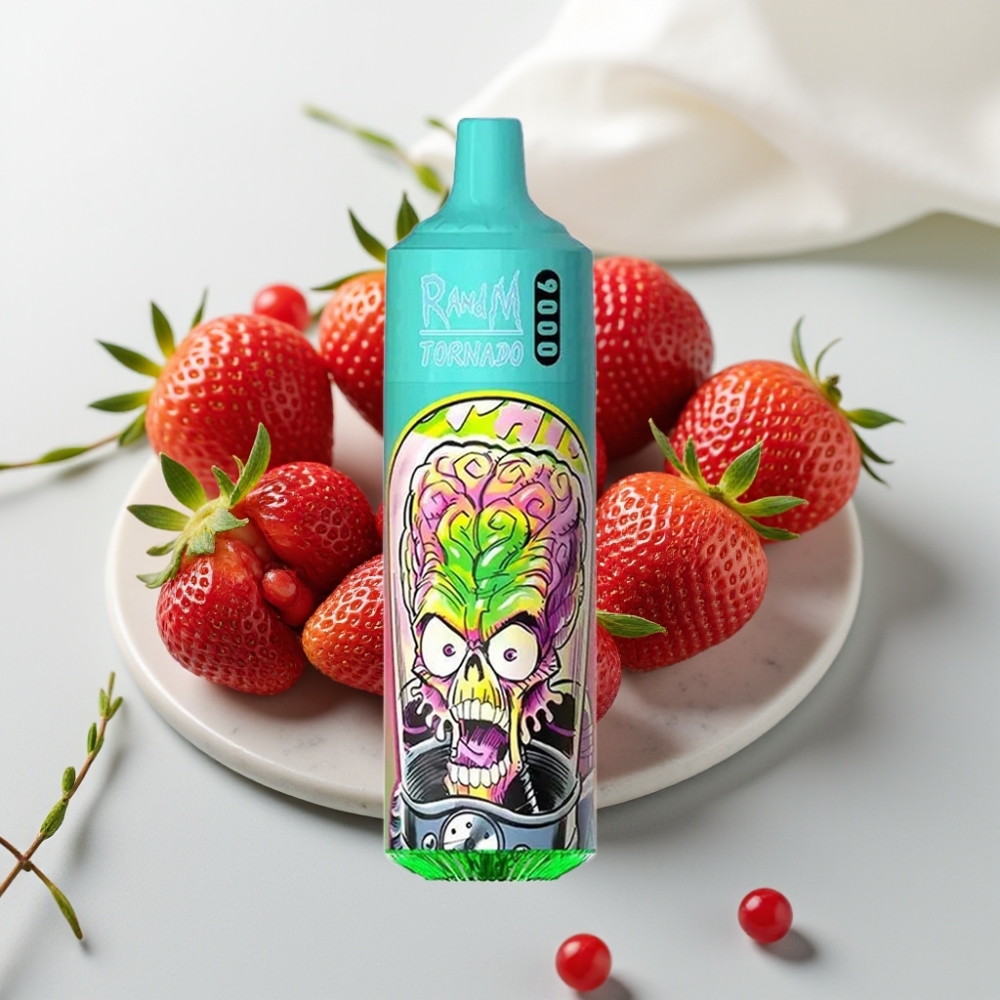 RandM Tornado 9000 Puffs - Morango Romã, 18mL, Bateria 850mAh, Display RGB