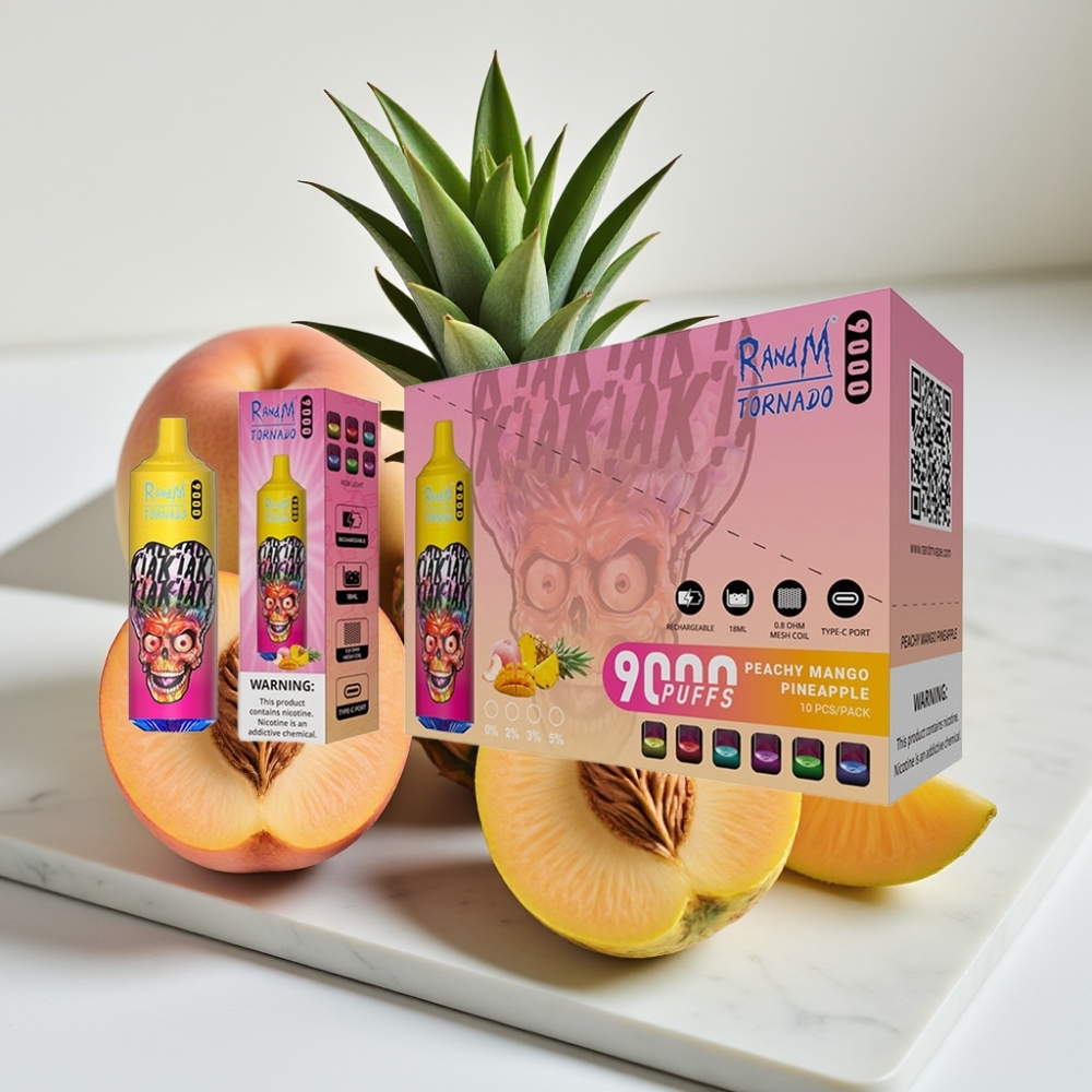 RandM Tornado 9000 Puffs - Pêssego Manga Abacaxi, 850mAh, 18mL, Mesh Coil